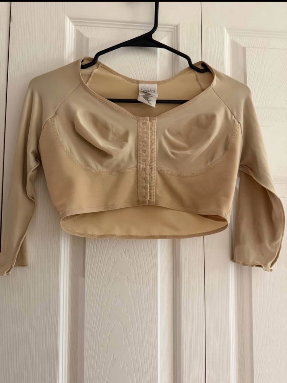 Beige Long-Sleeve Front-Closure Support Top